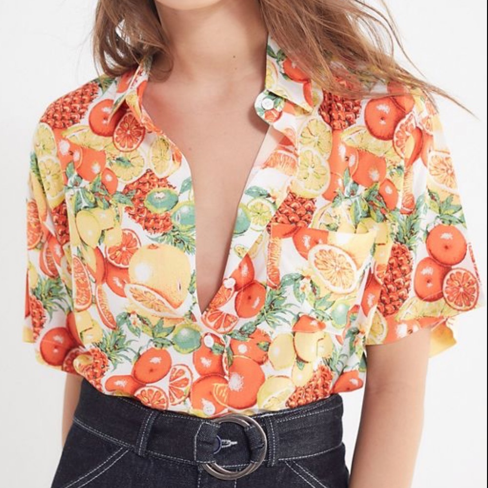 Urban Outfitters lemon orange button crop top L